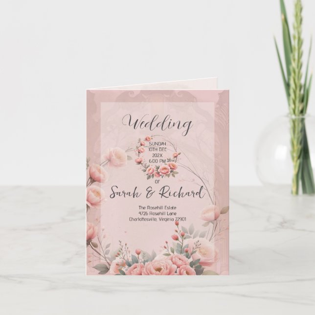 Programa de Boda Romántico de Durazno Jardín Secre (Anverso)