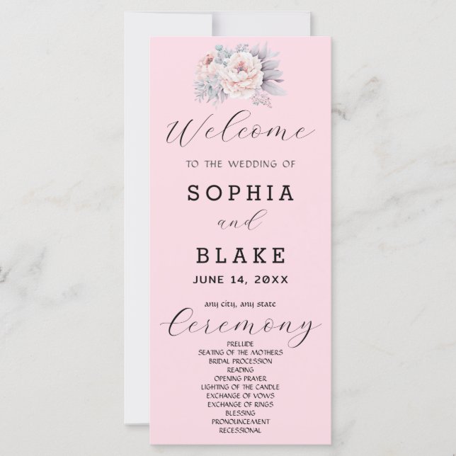 Programa de Boda Romántico de Floral Rosa Suave (Anverso)