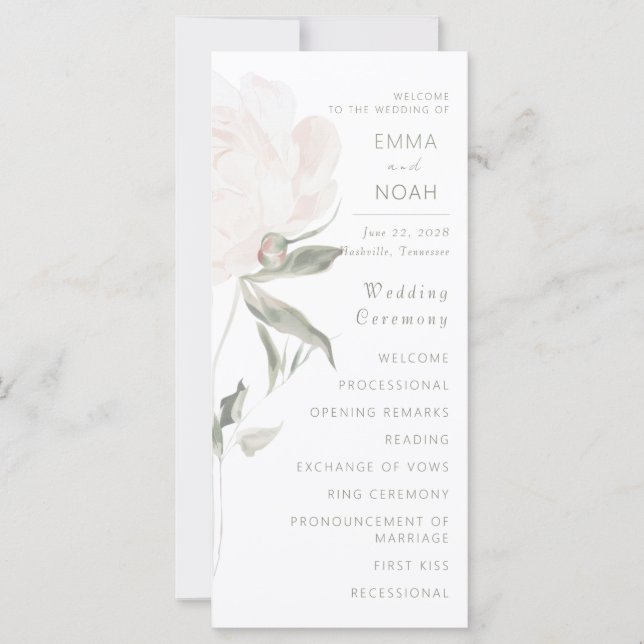 Programa de Boda Romántico de Peonía con Tono Suav (Anverso)