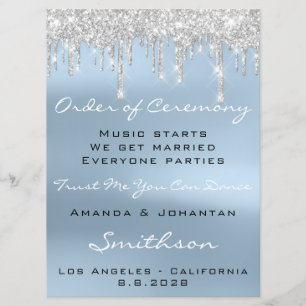 Programa de Boda Rosa azul Drips Purpurina Spark