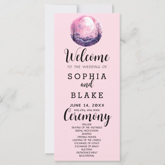 Programa de Boda Rosa Boho y Blanco Luna Llena Ros (Anverso)