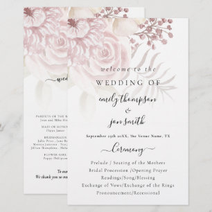 Programa de Boda Rosa con Guión Floral Elegante Pr