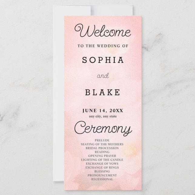 Programa de Boda Rosa de Bonito de Flores Blancas (Anverso)