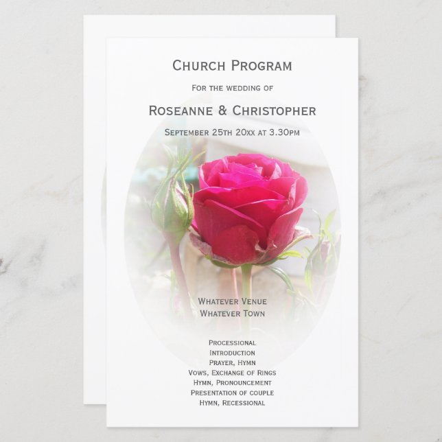 Programa de Boda Rosa Rosebud (Anverso / Reverso)