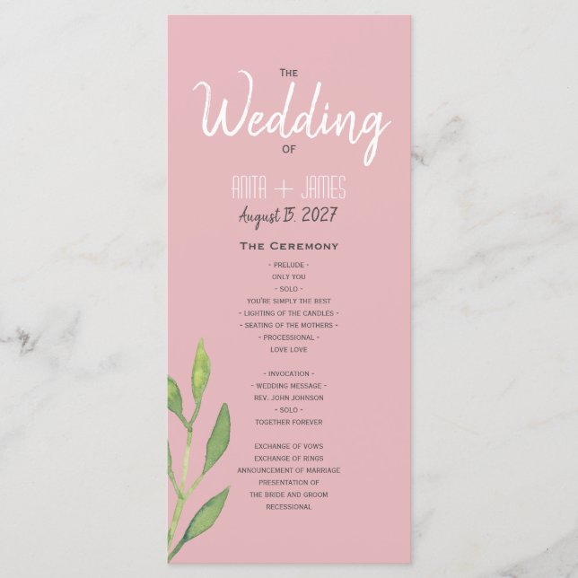 Programa de Boda Rosa Simple (Anverso)