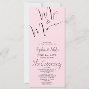 Programa de Boda Rosa Suave de Sr y Sra Minimalist