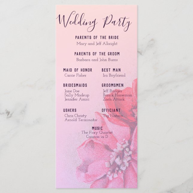 Programa de Boda Rosa Vintage (Anverso)