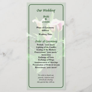 Programa de Boda Rosa y Blanca Calla Lilies
