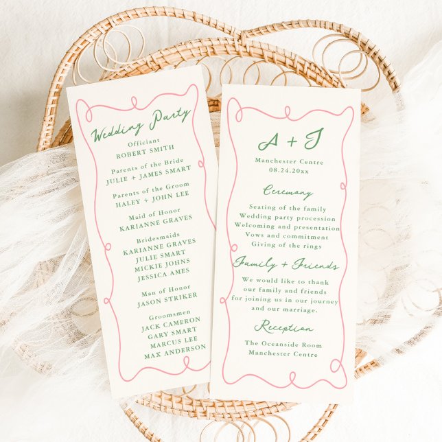 Programa de Boda Rosa y Verde de Mano Brillante (Subido por el creador)