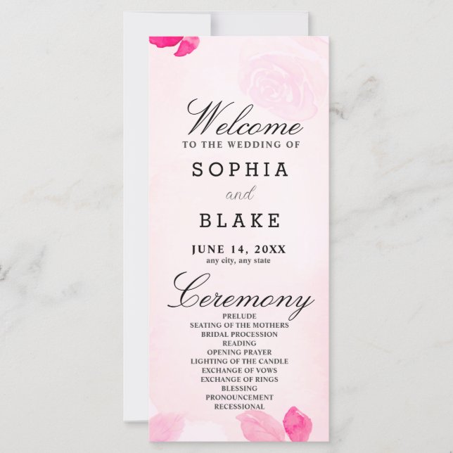 Programa de Boda Rosado con Rosas y Verdor (Anverso)