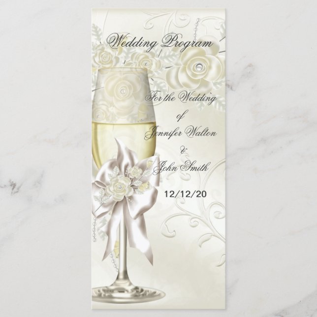 Programa de Boda Rosas Florales Perla Crema Dorada (Anverso)