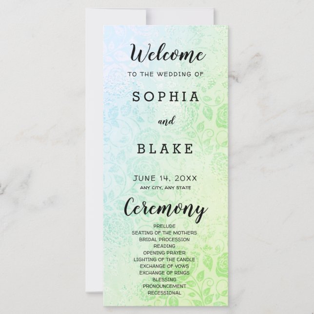 Programa de Boda Rosas Verdes y Azules (Anverso)