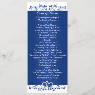 Programa de Boda Royal Blue, White Floral Hearts