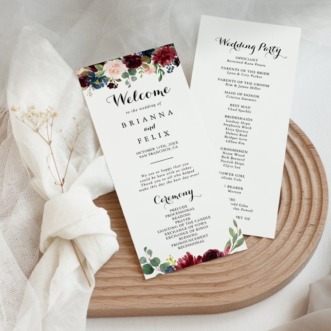 Programa de Boda Rustic Burgundy Calligraphy de Ot (Subido por el creador)