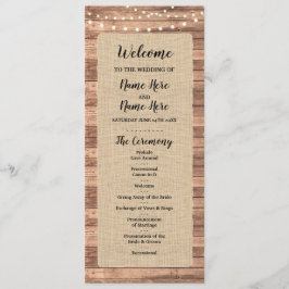 Programa de Boda Rustic Burlap Wood Lights