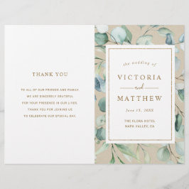 Programa de Boda Rustic Gold Green Watercolor