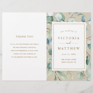 Programa de Boda Rustic Gold Green Watercolor