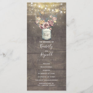 Programa de Boda Rustic Mauve Gold Floral Mason Ja