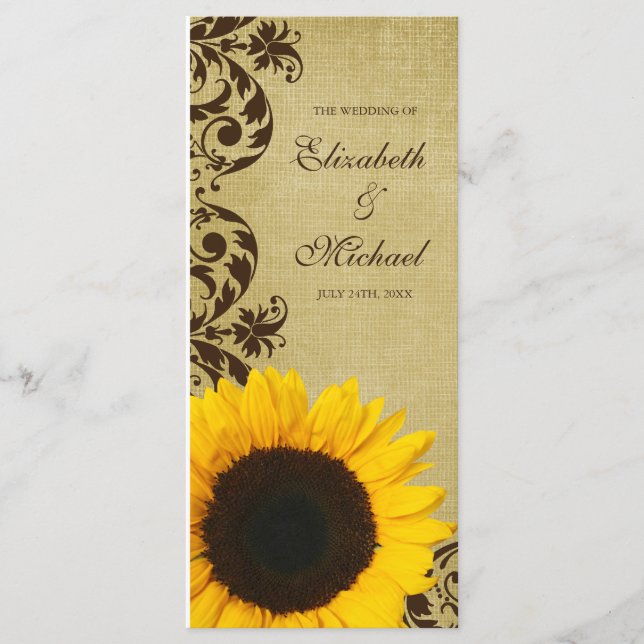 Programa De Boda Rustic Sunflower Swirls (Anverso)
