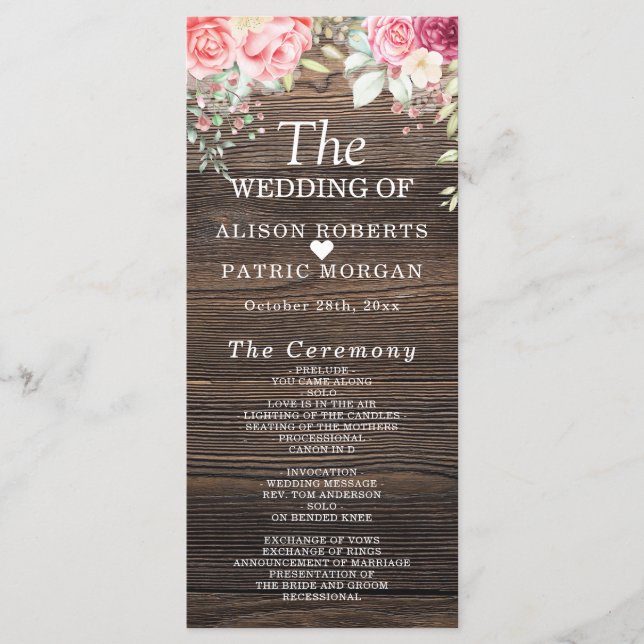 Programa de Boda Rustic Wood Floral String Light (Anverso)