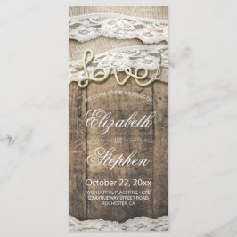 Programa de Boda Rustic Wood Love Rope Burlap Lace