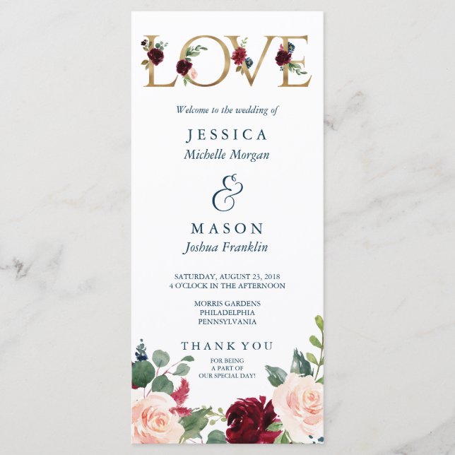 Programa de Boda Rústica Breezy Burgundy Fall (Anverso)