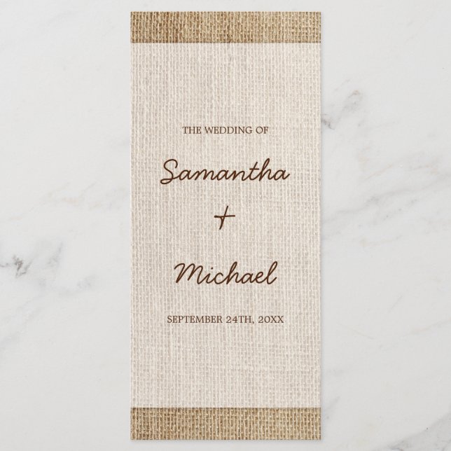 Programa de Boda Rústica Burlap (Anverso)