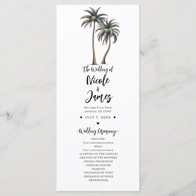 Programa de Boda Rústica Costera con Palma Tropica (Anverso)