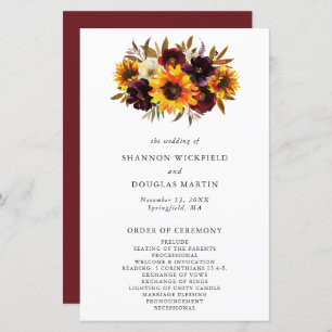 Programa de Boda Rústica Fall Floral Sunflower