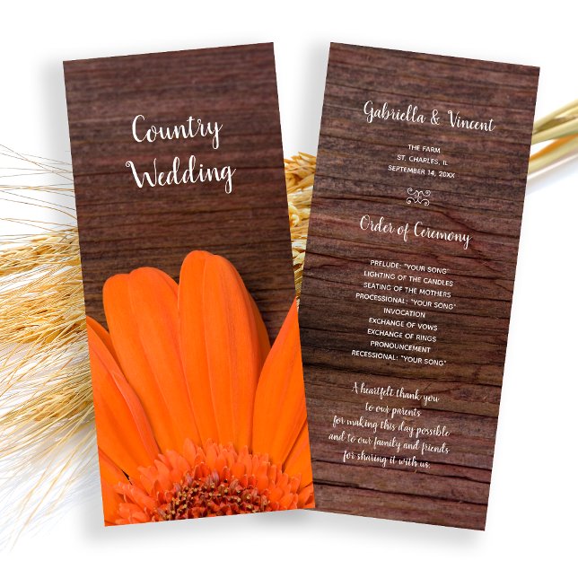 Programa de Boda Rústica Naranja Daisy Country (Subido por el creador)