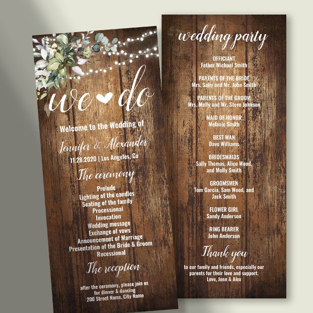 Programa de Boda Rústica Verde Eucalipto (Subido por el creador)