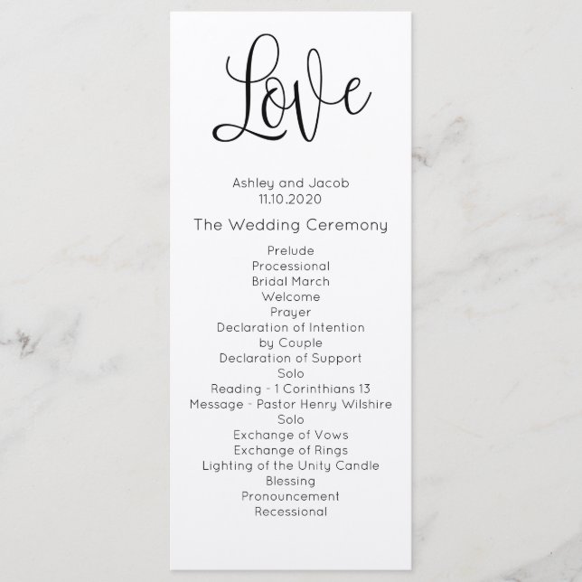 Programa de boda rústico. Amor. Tarjeta de ceremon (Anverso)