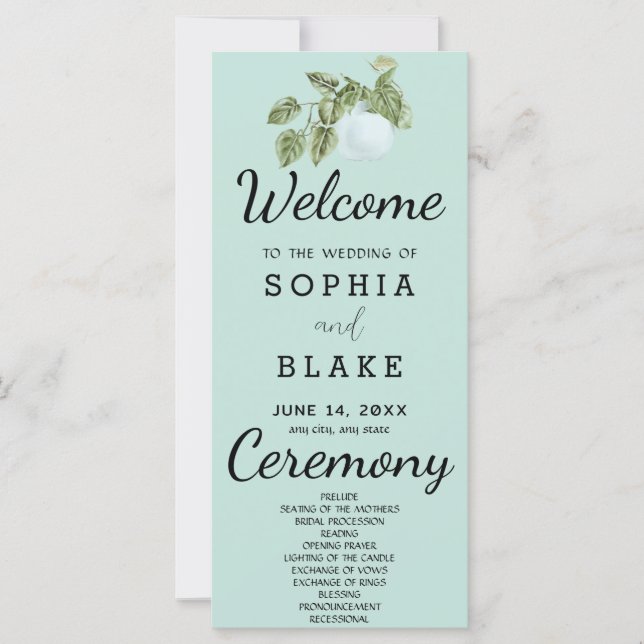 Programa de Boda Rústico Campestre con Hojas Verde (Anverso)