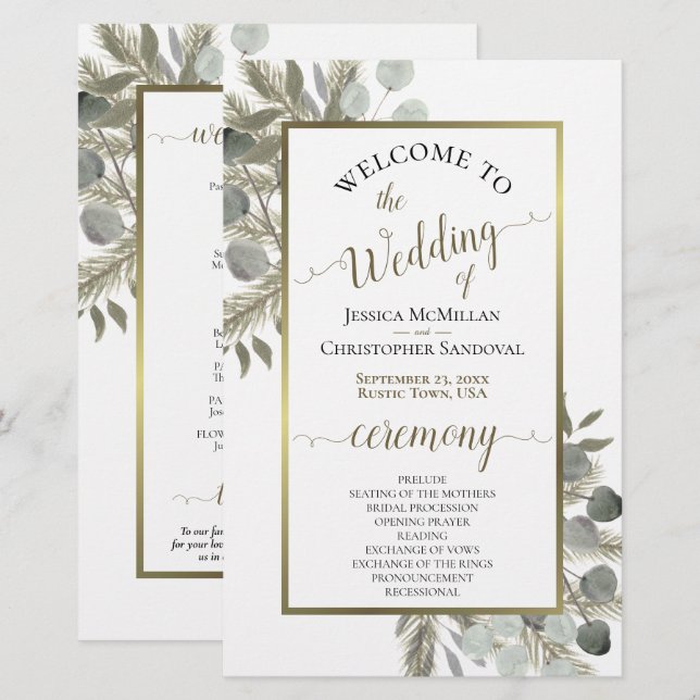 Programa de Boda Rústico de Eucalipto y Pino Econó (Anverso / Reverso)