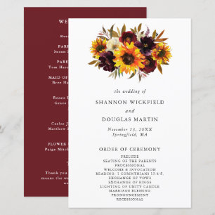 Programa de Boda Rústico de Flor de Otoño Girasol