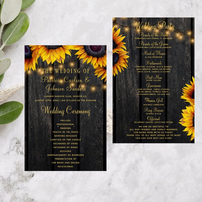 Programa de boda rústico de girasol con escritura  (Subido por el creador)