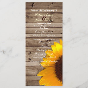 programa de boda rústico de girasol en el campo