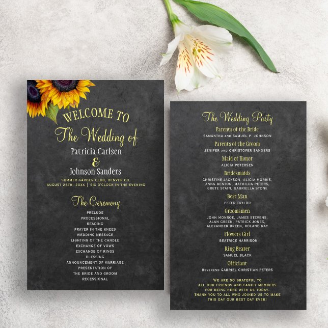 Programa de boda Rústico de girasol PRESUPUESTO (Subido por el creador)