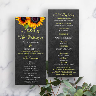 Programa de boda rustico de girasoles en pizarra