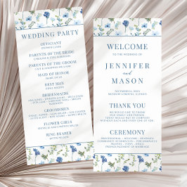 Programa de boda rústico floral azul acuarela
