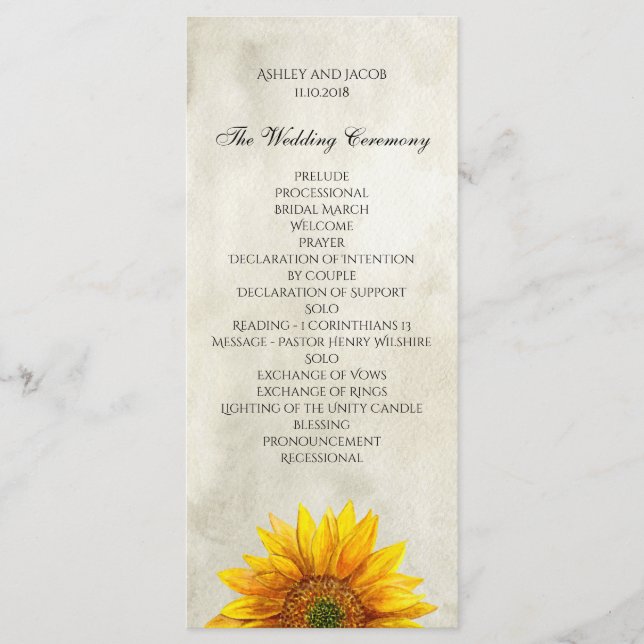 Programa de boda rústico. Tarjeta de ceremonia de  (Anverso)