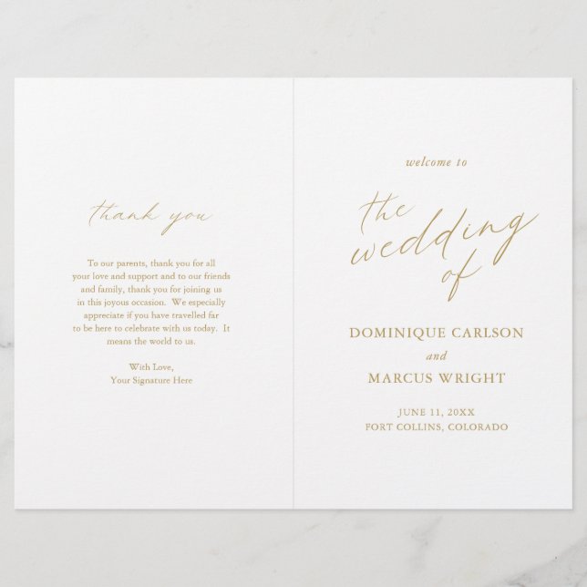 Programa de Boda Sencilla y Elegante de moda Gold (Anverso)