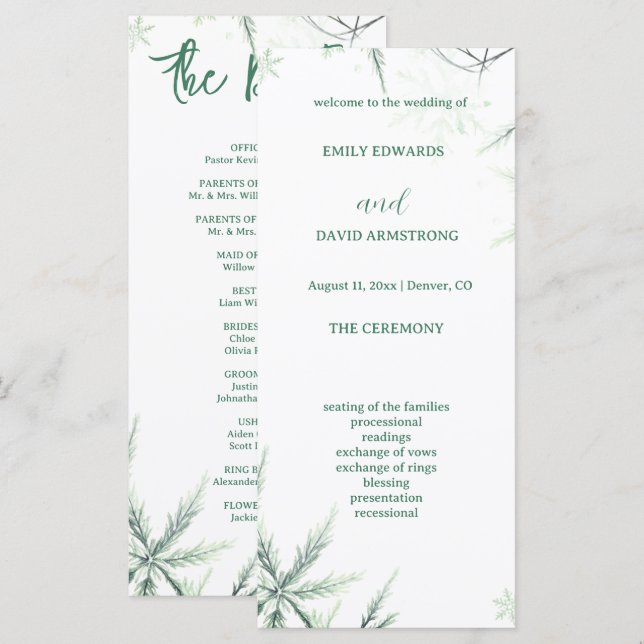 Programa de Boda Simple Elegante Moderno (Anverso / Reverso)