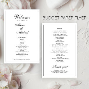 Programa de boda simple elegante negro y blanco pr