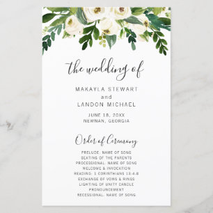 Programa de Boda Simple Floral Blanco Elegante