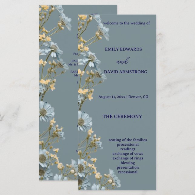Programa de Boda Simple Floral Moderno (Anverso / Reverso)