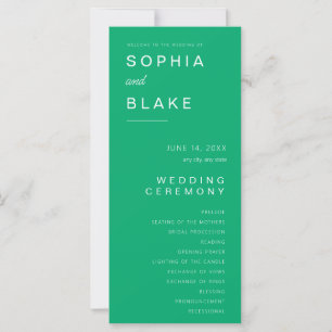 Programa de Boda Simple Minimalista Verde Jade