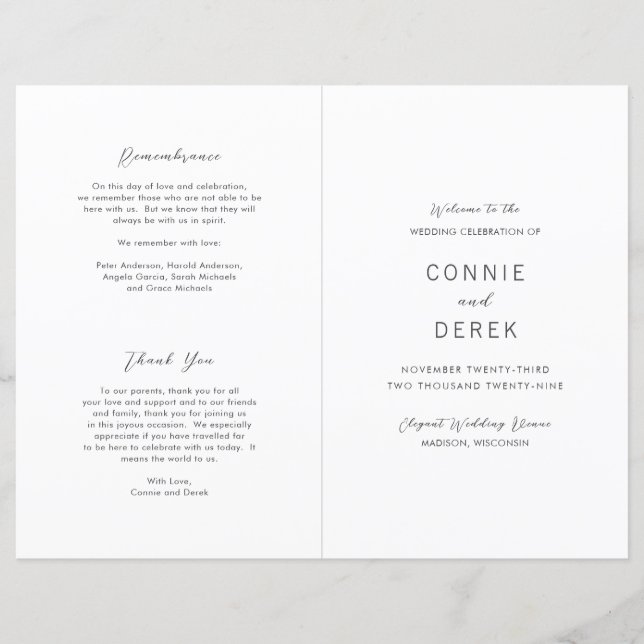 Programa de Boda Simple Moderno (Anverso)