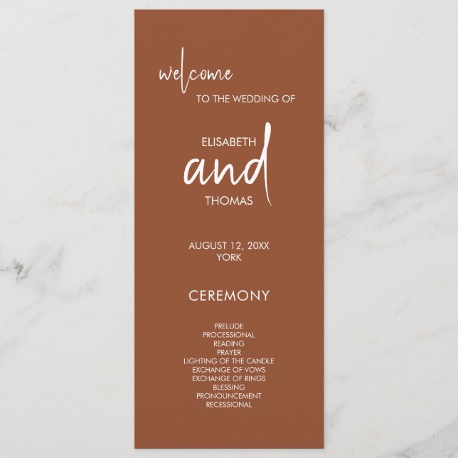 Programa de boda simple y elegante de Terracota (Anverso)