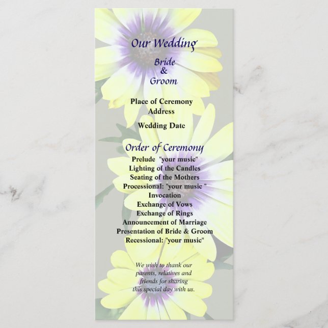 Programa de Boda Sinfónica de Limones Africanos Da (Anverso)